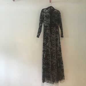 Long Sleeve Black See Through Maxi Dress With Slip